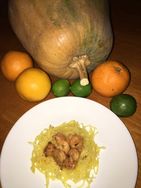 Receta gluten-free: Spaghetti de calabaza con camarones al mojo de ajo